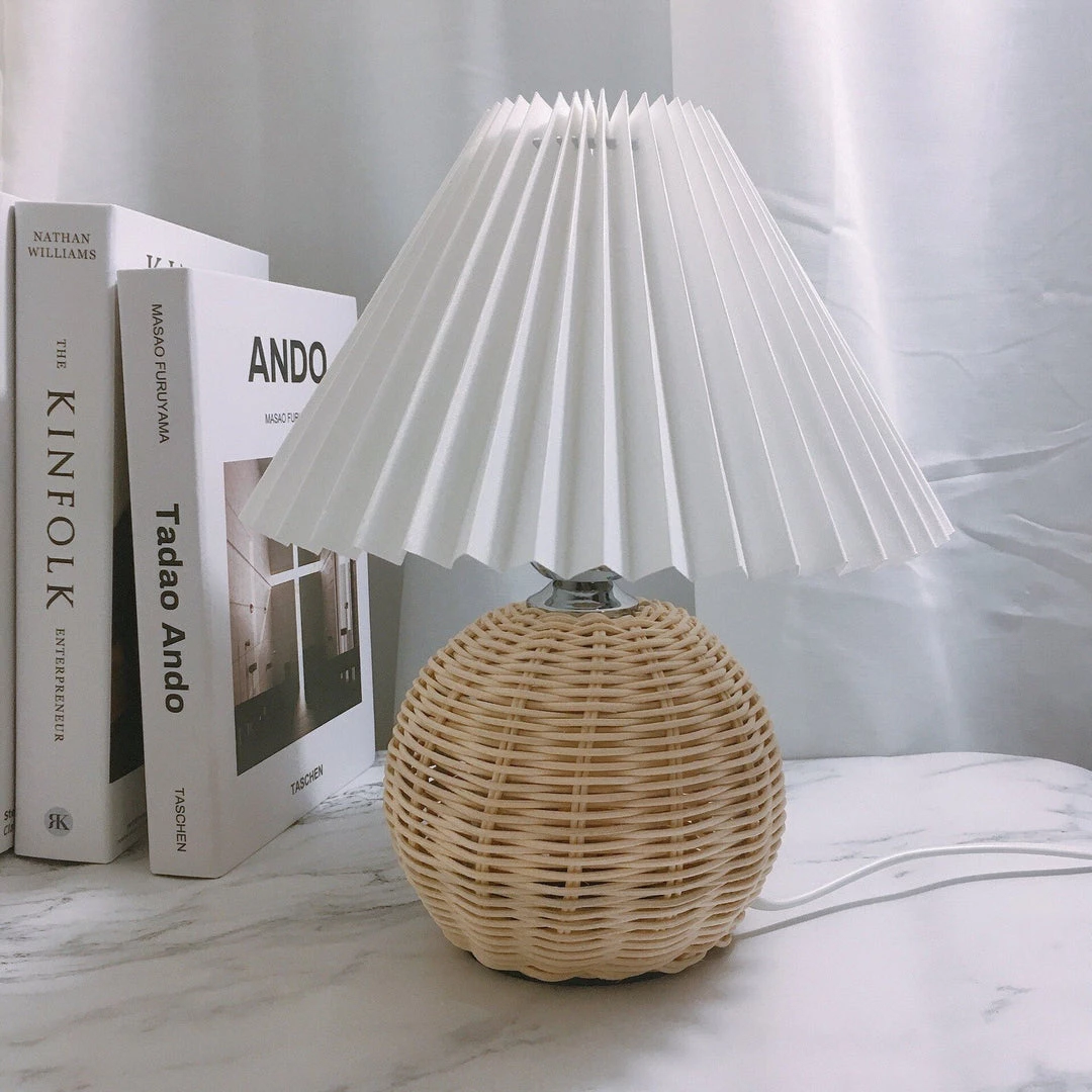 Vakkerlight Table Lamps Rattan Pleated Table Lamp
