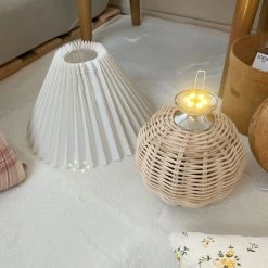Vakkerlight Table Lamps Rattan Pleated Table Lamp