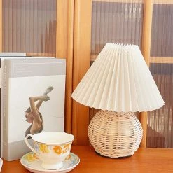 Vakkerlight Table Lamps Rattan Pleated Table Lamp
