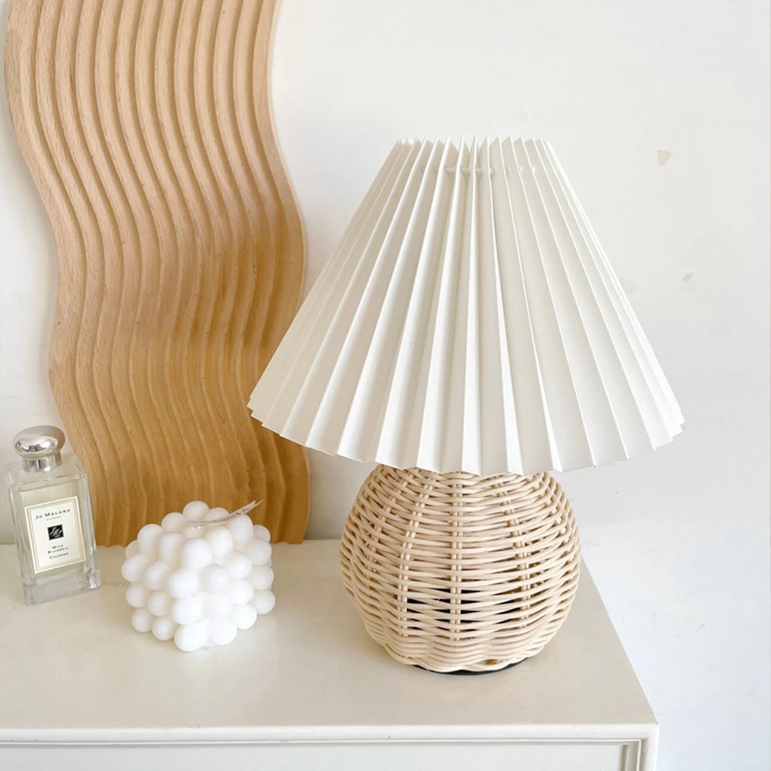 Vakkerlight Table Lamps Rattan Pleated Table Lamp