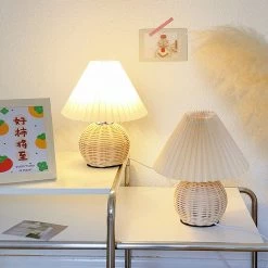 Vakkerlight Table Lamps Rattan Pleated Table Lamp