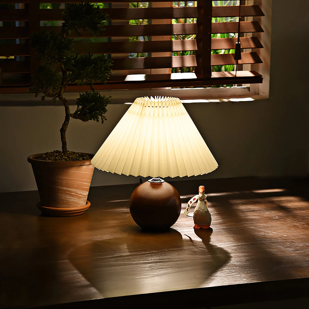 Vakkerlight Table Lamps Wooden Pleated Table Lamp