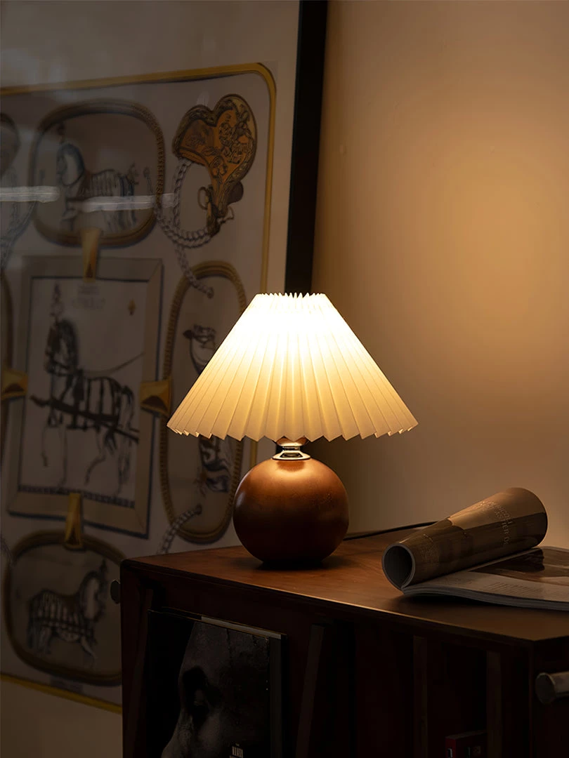 Vakkerlight Table Lamps Wooden Pleated Table Lamp